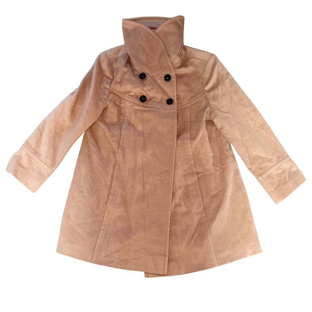 Collezione SA Wool Blend Funnel Neck Pea Coat Petite XL light brown vintage chic